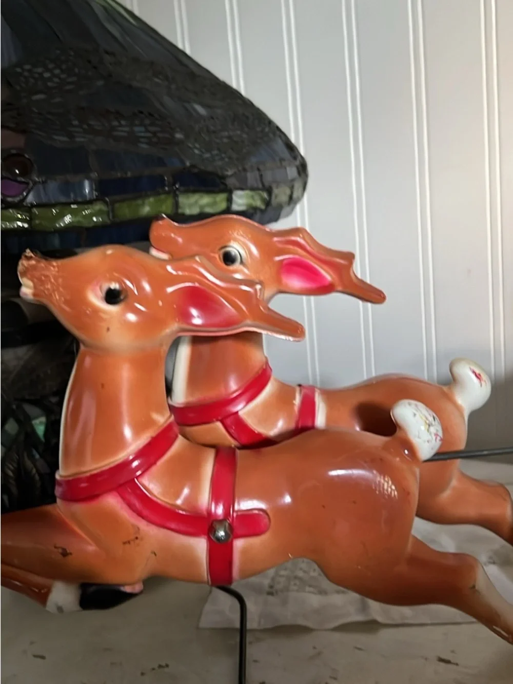 1970 Empire Santa sleigh reindeer tabletop blow mold